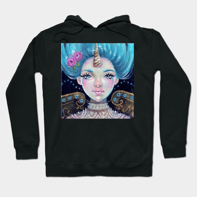 Betty Blue - Blue haired circus unicorn girl Hoodie by KimTurner